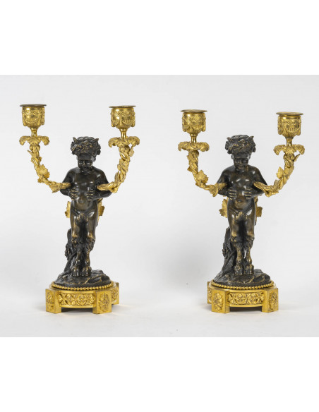 A Napoleon III Period (1848 - 1870) Pair of Candlesticks.  19th century.
