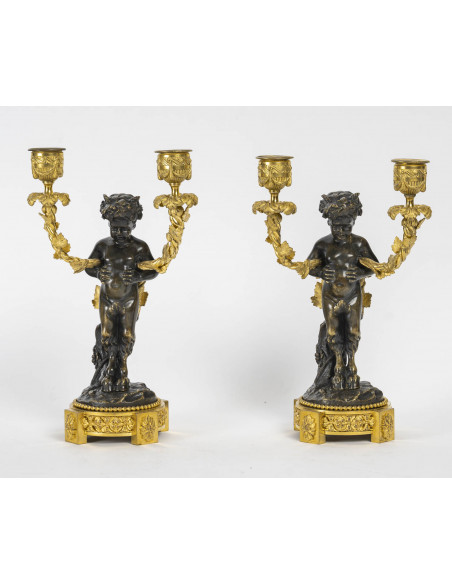 A Napoleon III Period (1848 - 1870) Pair of Candlesticks.  19th century.