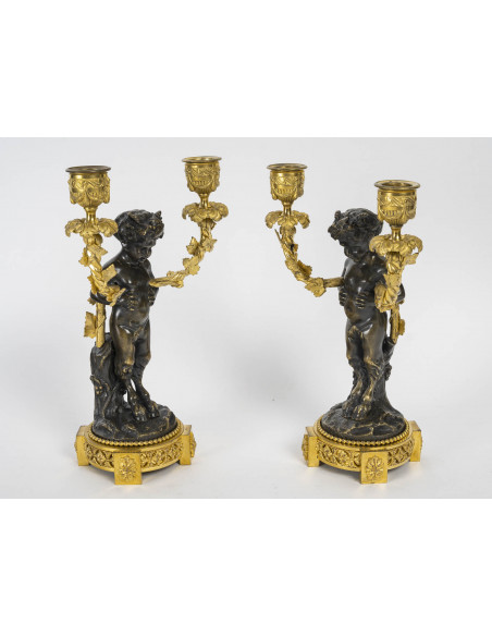 A Napoleon III Period (1848 - 1870) Pair of Candlesticks.  19th century.