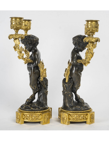 A Napoleon III Period (1848 - 1870) Pair of Candlesticks.  19th century.