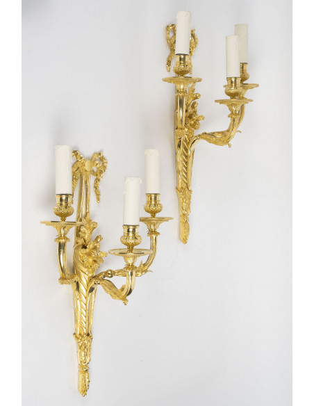 A Pair of Wall-Lights in Louis XVI Style.  19th century.