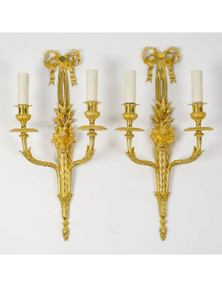 A Pair of Wall-Lights in Louis XVI Style.  19th century.