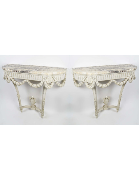 A Pair of Console Tables in Louis XVI Style.  19th century.