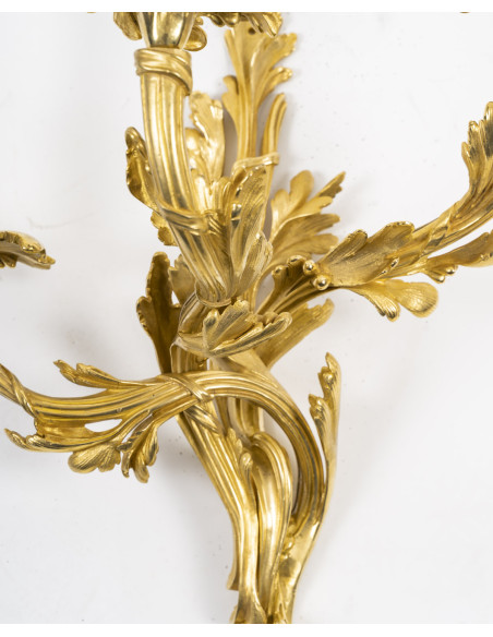 Importante paire d'appliques signée Raingo, en bronze doré de style Louis XV, XIXème.