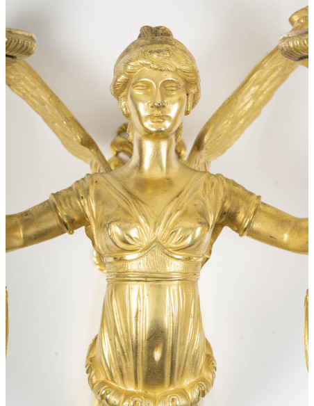 Pair Of Wall Lights Decorated With Winged Caryatids, Empire Period. 19th Century