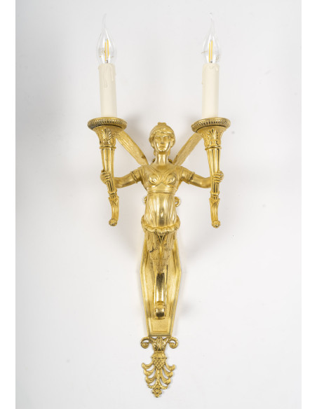 Pair Of Wall Lights Decorated With Winged Caryatids, Empire Period. 19th Century