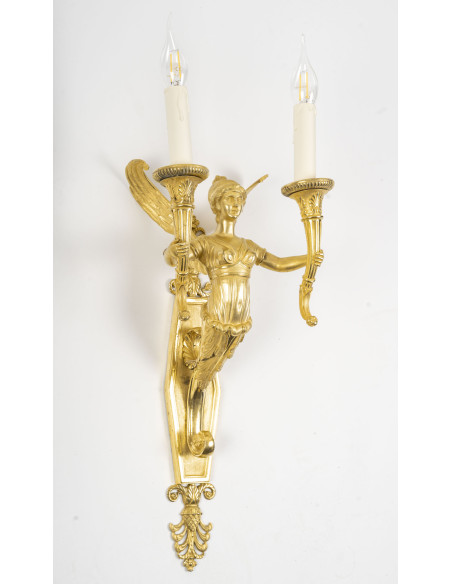 Pair Of Wall Lights Decorated With Winged Caryatids, Empire Period. 19th Century