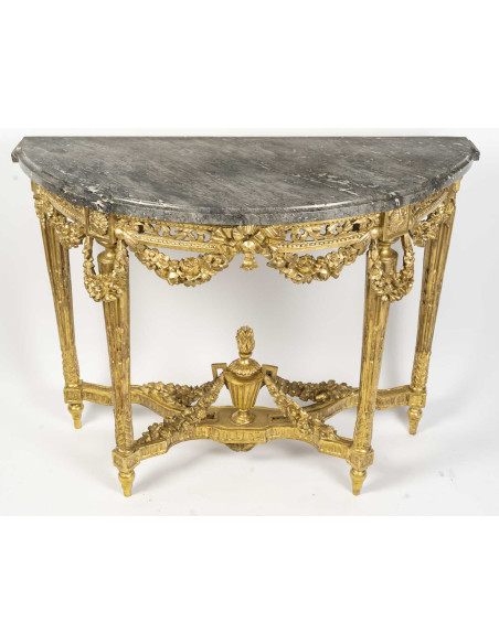 Large console table in sculpted and gilded bronze, Louis XVI period (1774-1789), 18th century.