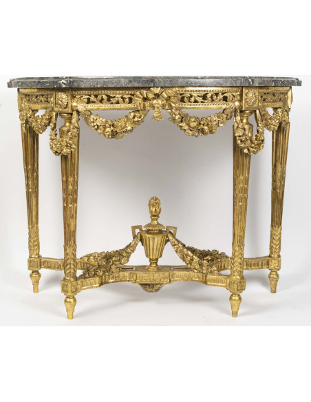 Large console table in sculpted and gilded bronze, Louis XVI period (1774-1789), 18th century.