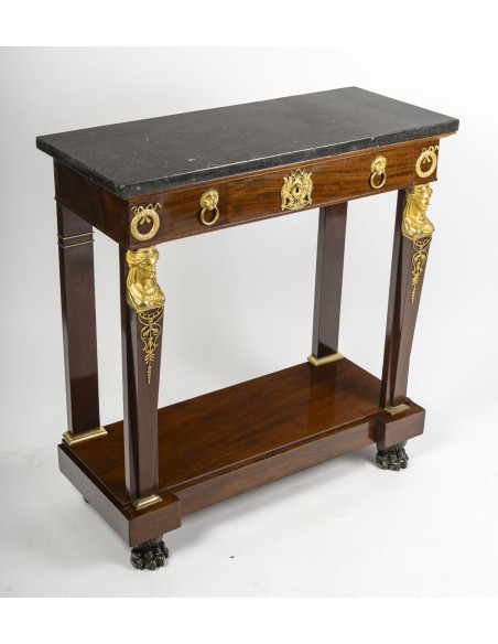 Small console table in mahogany and gilded bronze, First Empire period (1804-1815), 19th century.