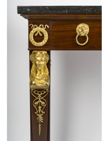 Small console table in mahogany and gilded bronze, First Empire period (1804-1815), 19th century.