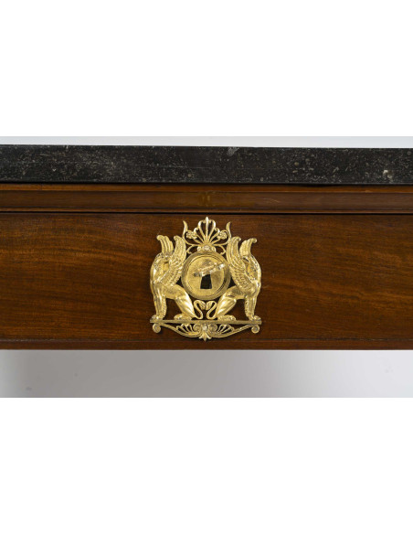 Small console table in mahogany and gilded bronze, First Empire period (1804-1815), 19th century.