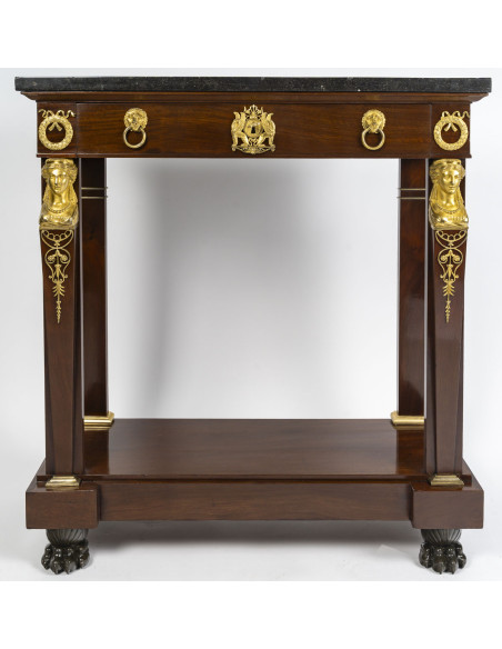 Small console table in mahogany and gilded bronze, First Empire period (1804-1815), 19th century.