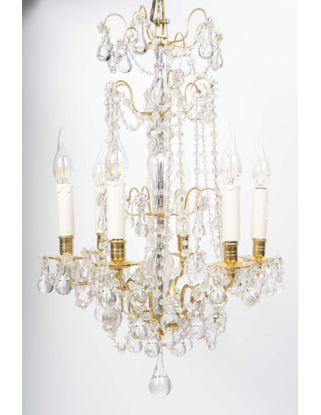 Paire de lustres en bronze doré et cristal de style Louis XVI, d'époque XIXème.