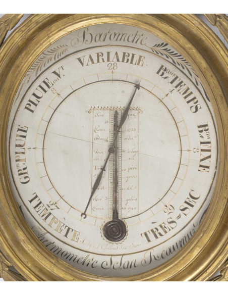 Baromètre en bois sculpté selon Scoly, d'époque Louis XVI (1774-1793). XVIIIème siècle.