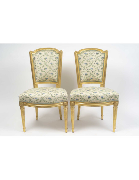Paire de chaises en bois doré, d'époque Louis XVI (1774-1789), XVIIIème siècle.