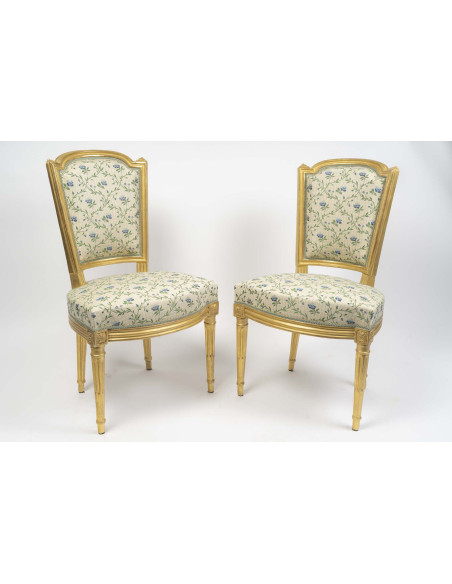 Paire de chaises en bois doré, d'époque Louis XVI (1774-1789), XVIIIème siècle.