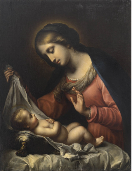 Ecole Italienne du XVIIIé siècle.Vierge à l'enfant.Huile sur toile.