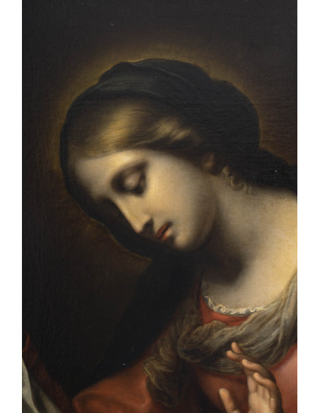 Ecole Italienne du XVIIIé siècle.Vierge à l'enfant.Huile sur toile.