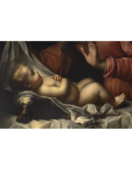 Ecole Italienne du XVIIIé siècle.Vierge à l'enfant.Huile sur toile.