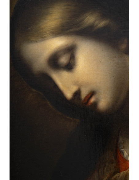 Ecole Italienne du XVIIIé siècle.Vierge à l'enfant.Huile sur toile.