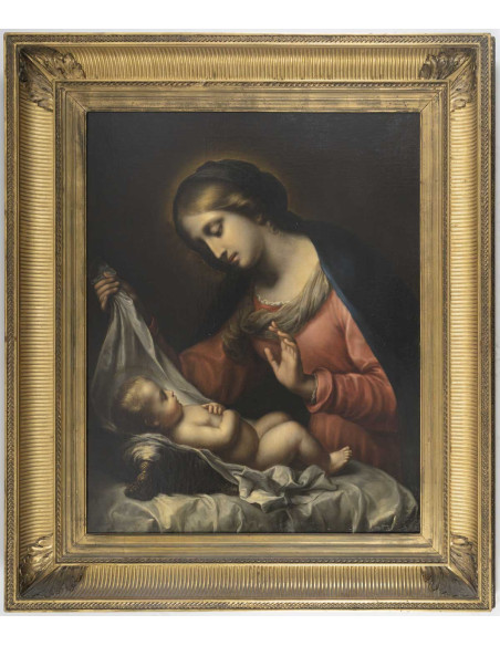 Ecole Italienne du XVIIIé siècle.Vierge à l'enfant.Huile sur toile.