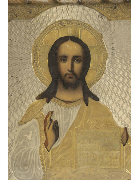 Icone représentant le Christ Pantocrator bénissant, Russie, XIXème siècle.