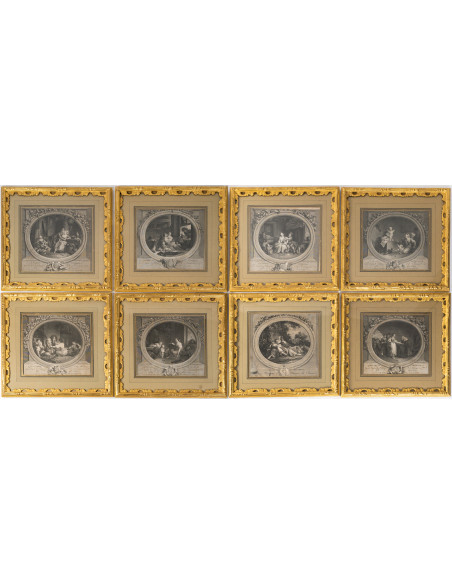 Suite de 8 gravures encadrées. XVIIIème et XIXème siècle.