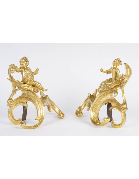 Paire de chenet en bronze doré, d'époque ?