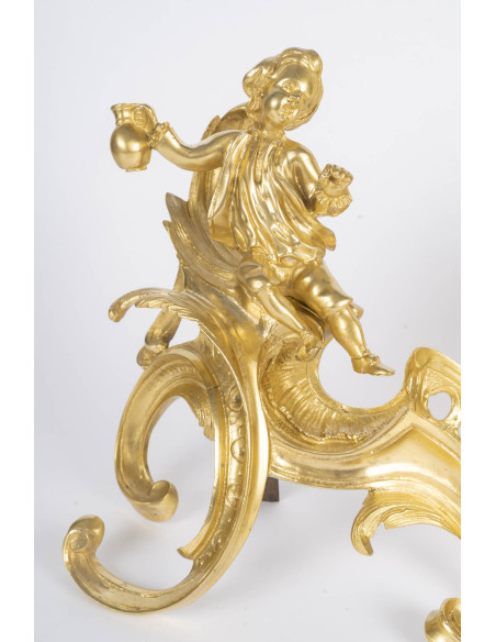 Paire de chenet en bronze doré, d'époque ?