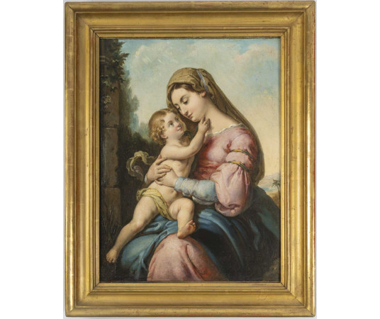 Huile sur toile, "Madone à...