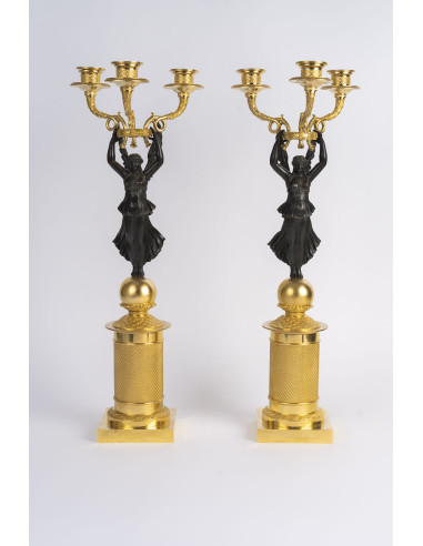 Paire de candélabre en bronze doré et...