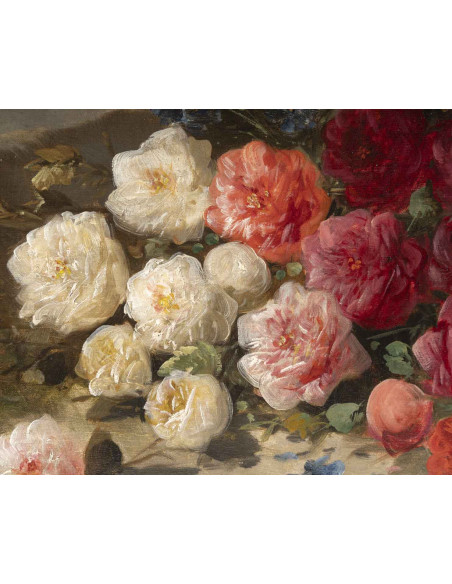 Huile sur toile, nature morte aux fleurs, signée "Jos Klaas", d'époque XIXème siècle.