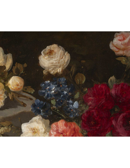Huile sur toile, nature morte aux fleurs, signée "Jos Klaas", d'époque XIXème siècle.