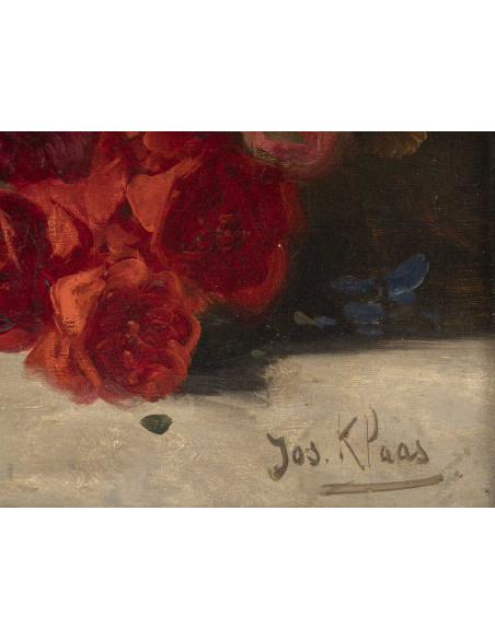 Huile sur toile, nature morte aux fleurs, signée "Jos Klaas", d'époque XIXème siècle.