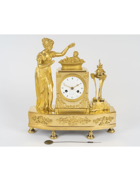 Gilded bronze clock, “The Birth of Love,” signed Lemoine Beudan. 19th century.