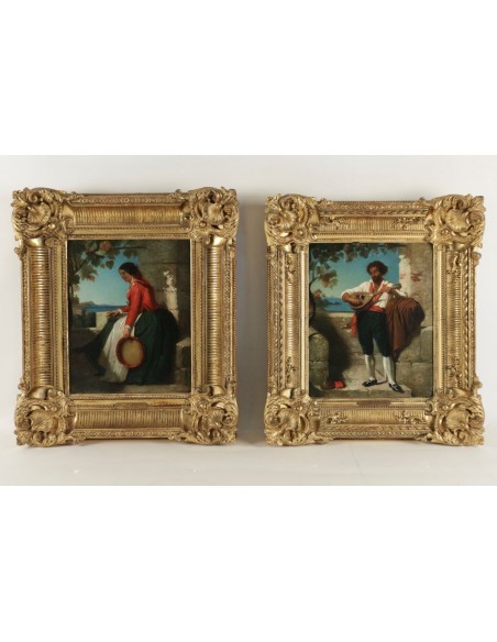 Dominique Louis Papety (Marseille 1815 - 1849 Marseille): Paire de portraits représentant un couple de Napolitains.