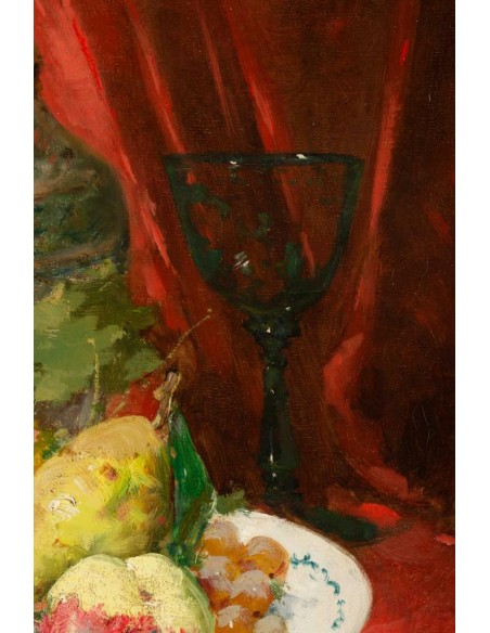 Emile Godchaux (1860 - 1938) : Assiette de fruits au vase de Chine.