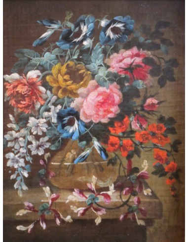 Flowers in a glass vase. 18th century.