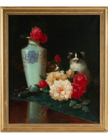 Maurice Isabelle Sprenger-Sébilleau (1849 - 1907): Jetée de fleurs avec chats.