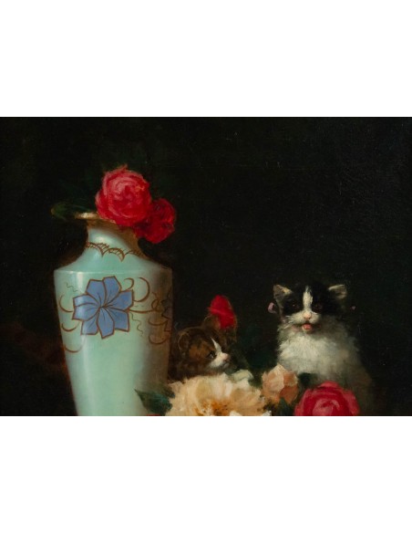 Maurice Isabelle Sprenger-Sébilleau (1849 - 1907): Jetée de fleurs avec chats.
