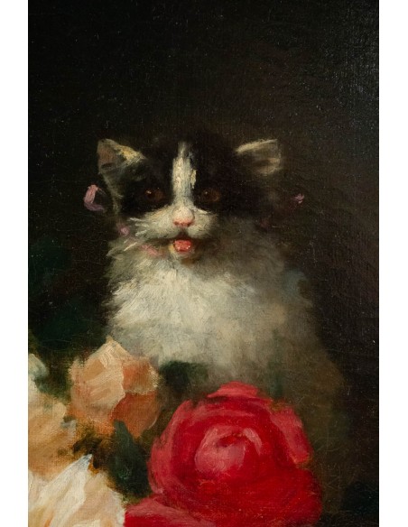 Maurice Isabelle Sprenger-Sébilleau (1849 - 1907): Jetée de fleurs avec chats.